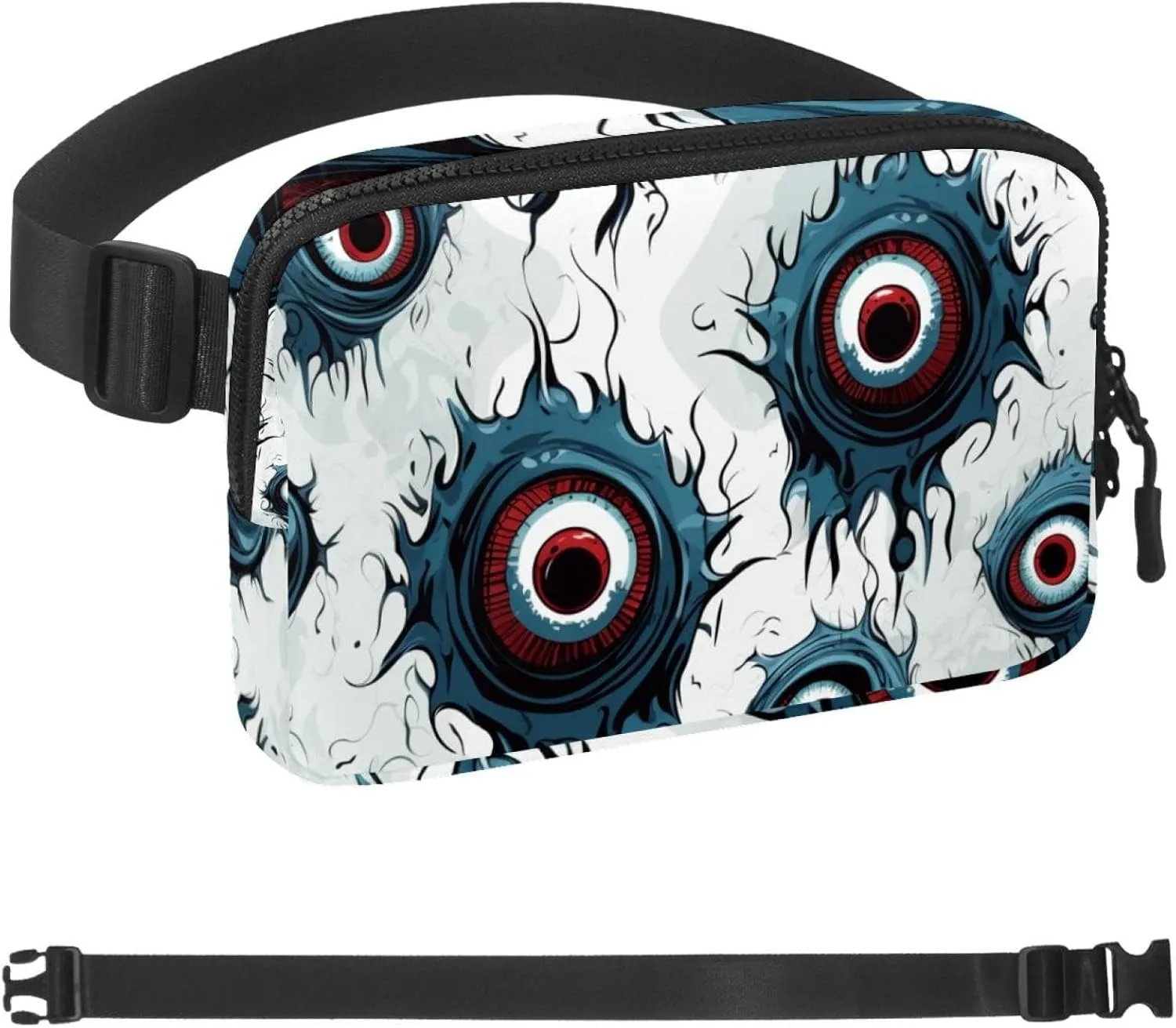 Waterproof Fanny Pack Black Belt Bag with Adjustable Strap for Women and Men,Halloween Eyeball a Crossbody Fanny Bag with Zipper for Hiking Running Travel