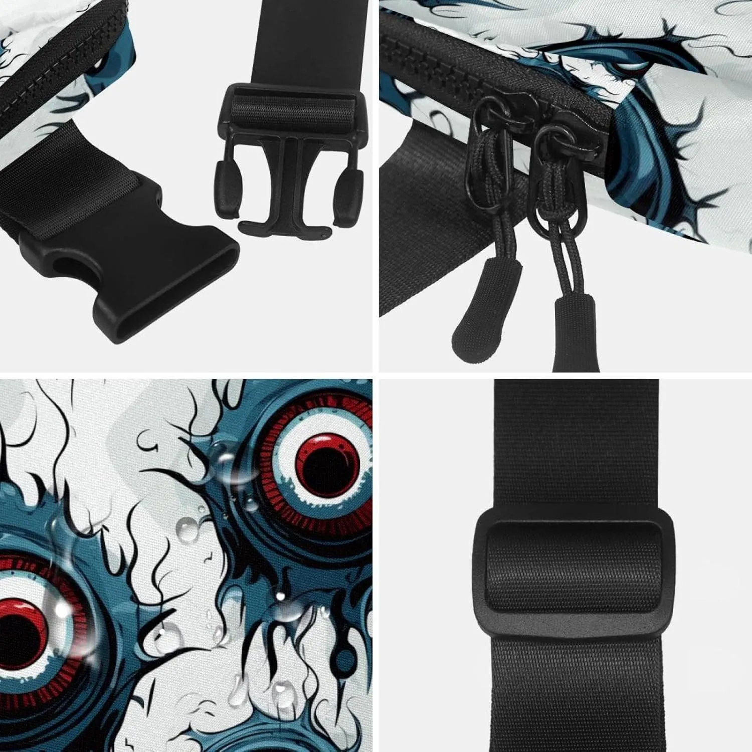 Waterproof Fanny Pack Black Belt Bag with Adjustable Strap for Women and Men,Halloween Eyeball a Crossbody Fanny Bag with Zipper for Hiking Running Travel