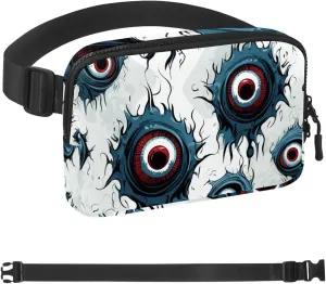 Waterproof Fanny Pack Black Belt Bag with Adjustable Strap for Women and Men,Halloween Eyeball a Crossbody Fanny Bag with Zipper for Hiking Running Travel