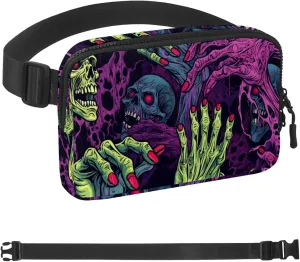 Waterproof Fanny Pack Black Belt Bag with Adjustable Strap for Women and Men,Halloween Zombie Hands D Crossbody Fanny Bag with Zipper for Hiking Running Travel