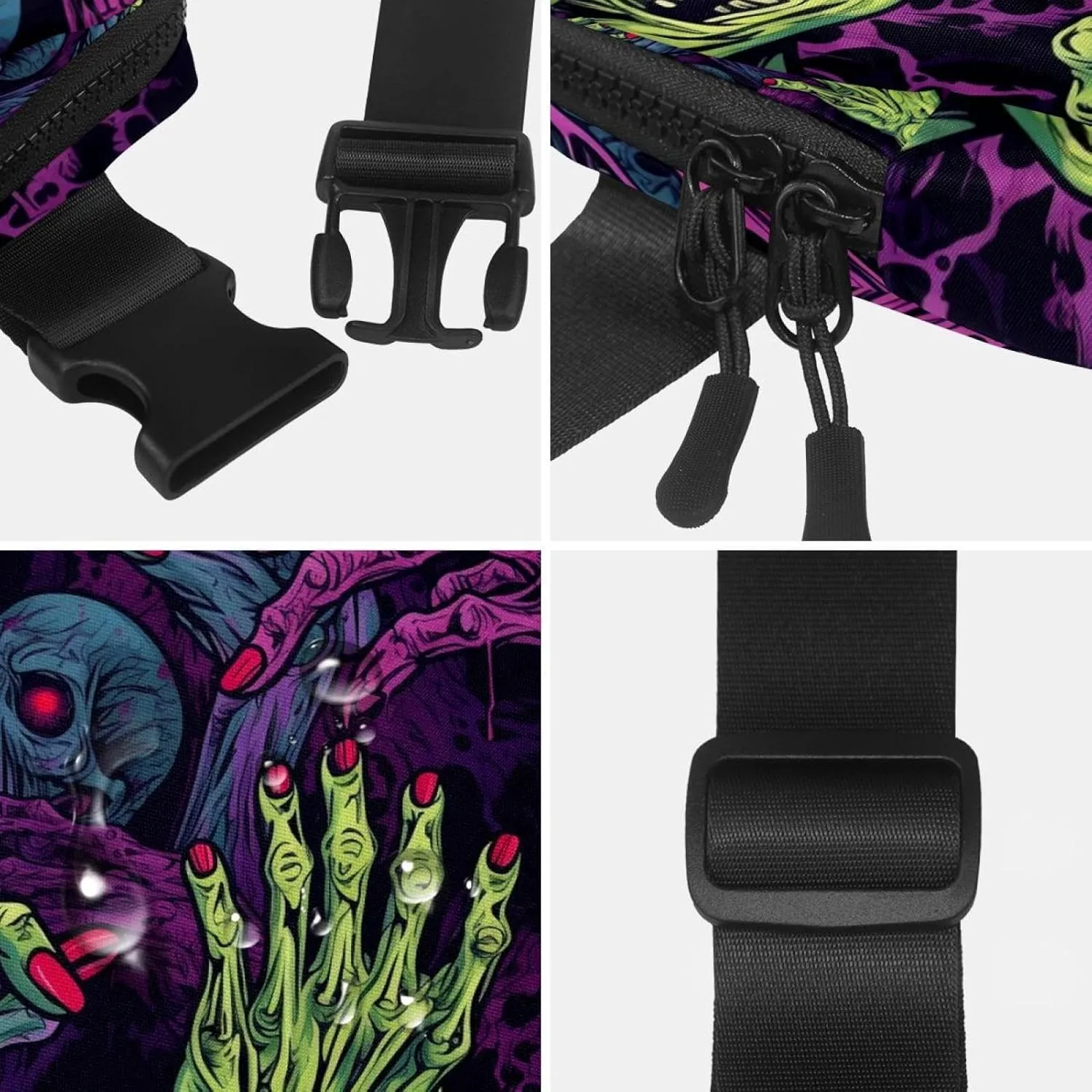 Waterproof Fanny Pack Black Belt Bag with Adjustable Strap for Women and Men,Halloween Zombie Hands D Crossbody Fanny Bag with Zipper for Hiking Running Travel
