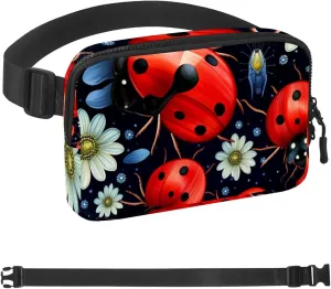 Waterproof Fanny Pack Black Belt Bag with Adjustable Strap for Women and Men,Ladybugs and Insects Crossbody Fanny Bag with Zipper for Hiking Running Travel