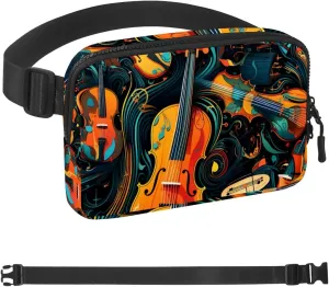 Waterproof Fanny Pack Black Belt Bag with Adjustable Strap for Women and Men,Musical Instruments Crossbody Fanny Bag with Zipper for Hiking Running Travel