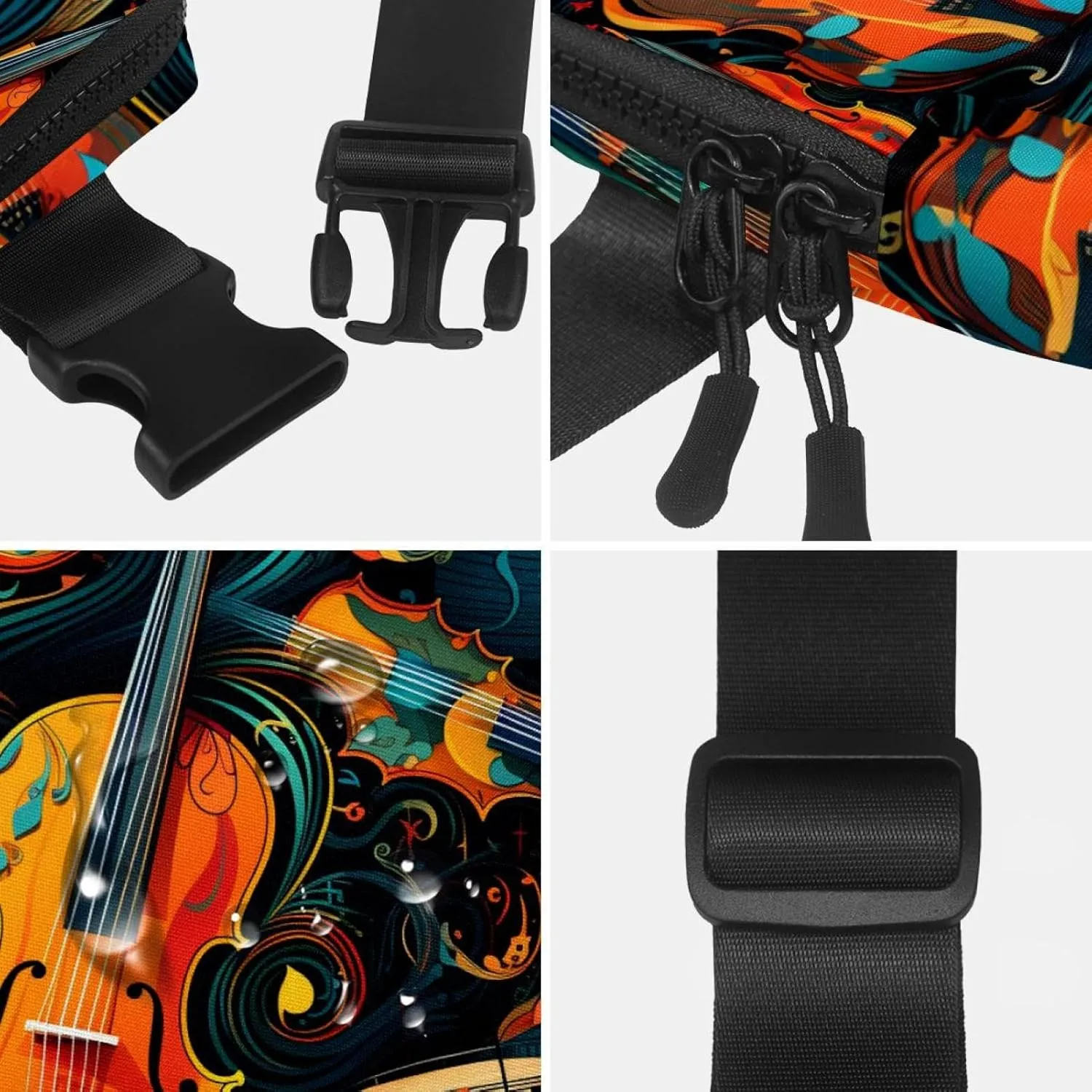 Waterproof Fanny Pack Black Belt Bag with Adjustable Strap for Women and Men,Musical Instruments Crossbody Fanny Bag with Zipper for Hiking Running Travel