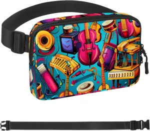 Waterproof Fanny Pack Black Belt Bag with Adjustable Strap for Women and Men,Painted Instrument Crossbody Fanny Bag with Zipper for Hiking Running Travel