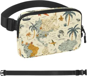 Waterproof Fanny Pack Black Belt Bag with Adjustable Strap for Women and Men,Traveling Map Crossbody Fanny Bag with Zipper for Hiking Running Travel