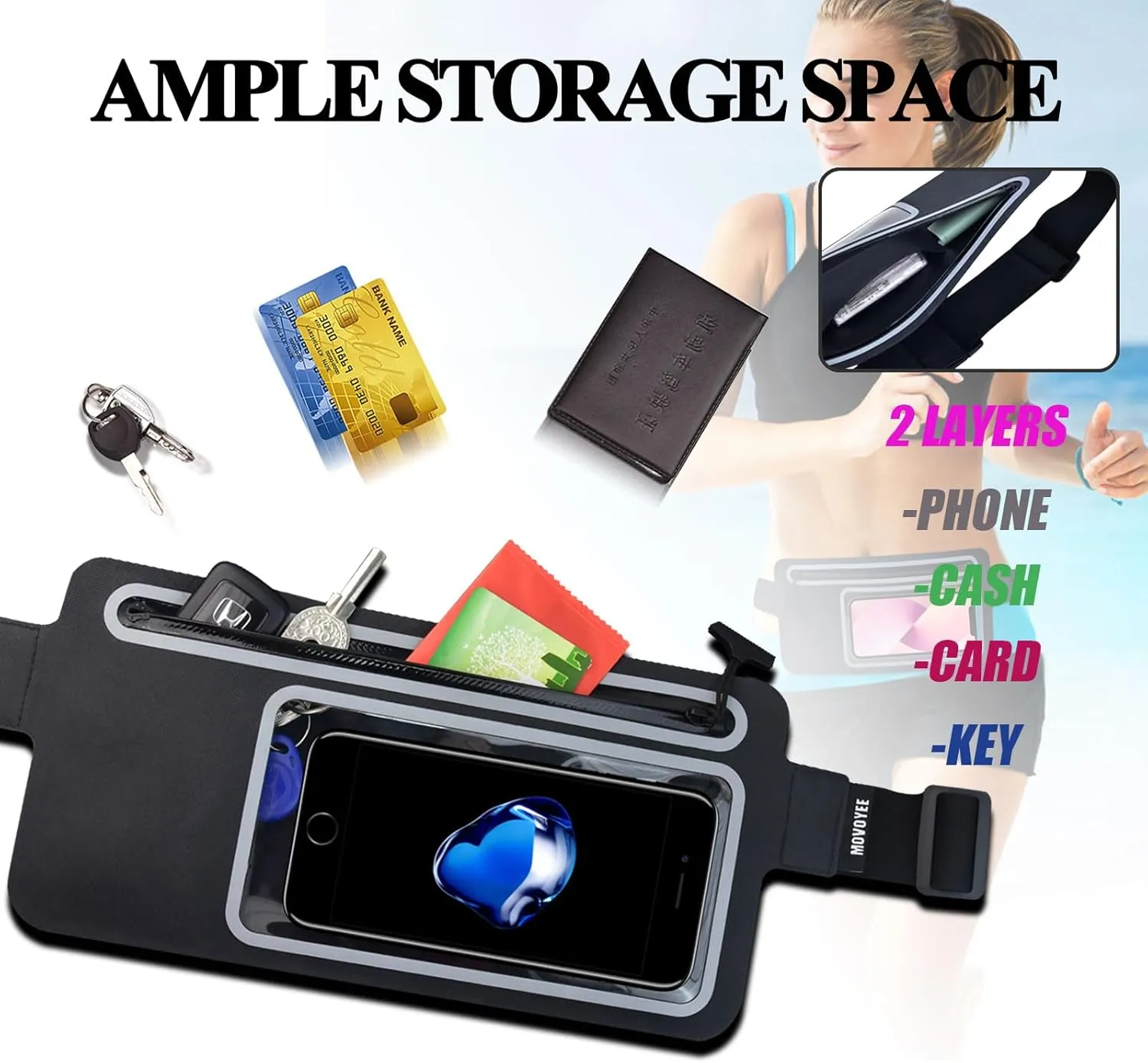 Waterproof Fanny Pack Women Men Running Belt Bag Everywhere Kids Phone Pouch Small,Slim Clear Crossbody Waist Bag for Travel GYM Hiking Waist Pack Kayaking Swimming Dry Bags Water Sport Black