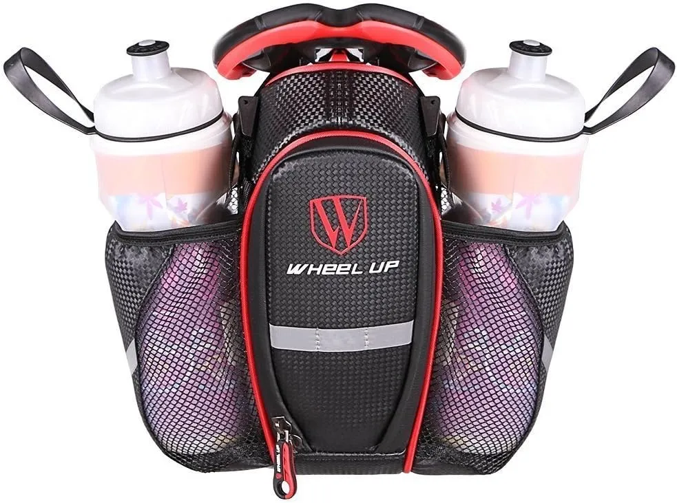 Waterproof Rear Under Seat Bike Saddle Bag, Double Pouch Bicycle Tail Pocket with Reflective Strip for MTB Mountain City Road Bike Water Bottle/Repair Tools Kit