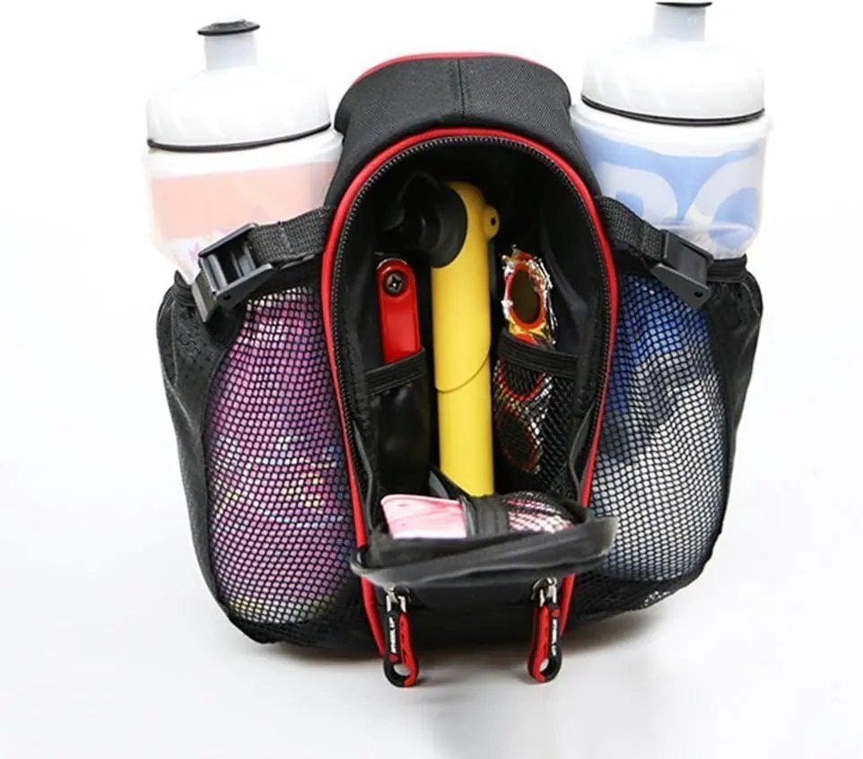 Waterproof Rear Under Seat Bike Saddle Bag, Double Pouch Bicycle Tail Pocket with Reflective Strip for MTB Mountain City Road Bike Water Bottle/Repair Tools Kit