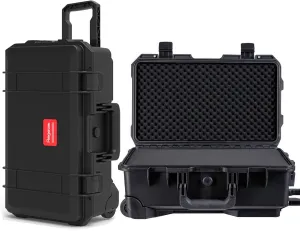 Waterproof Rolling Hard Case with Customized Foam & Wheels, 22 x 14 x 10 Inch Wheeled Roller Case for Camera, drones, tool, Equipment, Shockproof, IP67, TSA Friendly, Inner 19.8"x 10.9" x 6.8"
