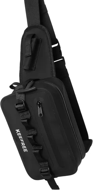 Waterproof Waist Bag with Fishing Rod Holder, Fanny Pack with Airtight Zipper Closure Multi-functional Lightweight Tackle Bag for Fly Fishing Outdoor Sports Camping Kayaking (Black)