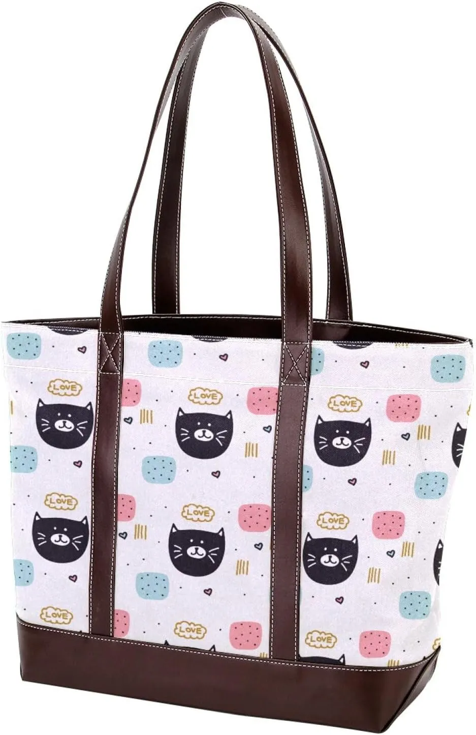 Waving Cute Cat Tote Bags Durable Leather Canvas Purses and Handbags for Women