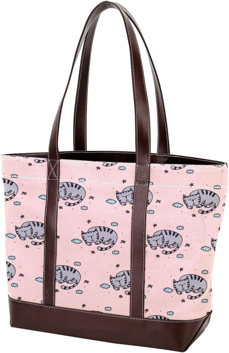 Waving Cute Cat Tote Bags Durable Leather Canvas Purses and Handbags for Women
