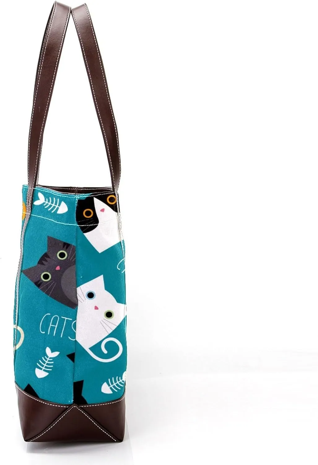 Waving Cute Cat Tote Bags Durable Leather Canvas Purses and Handbags for Women