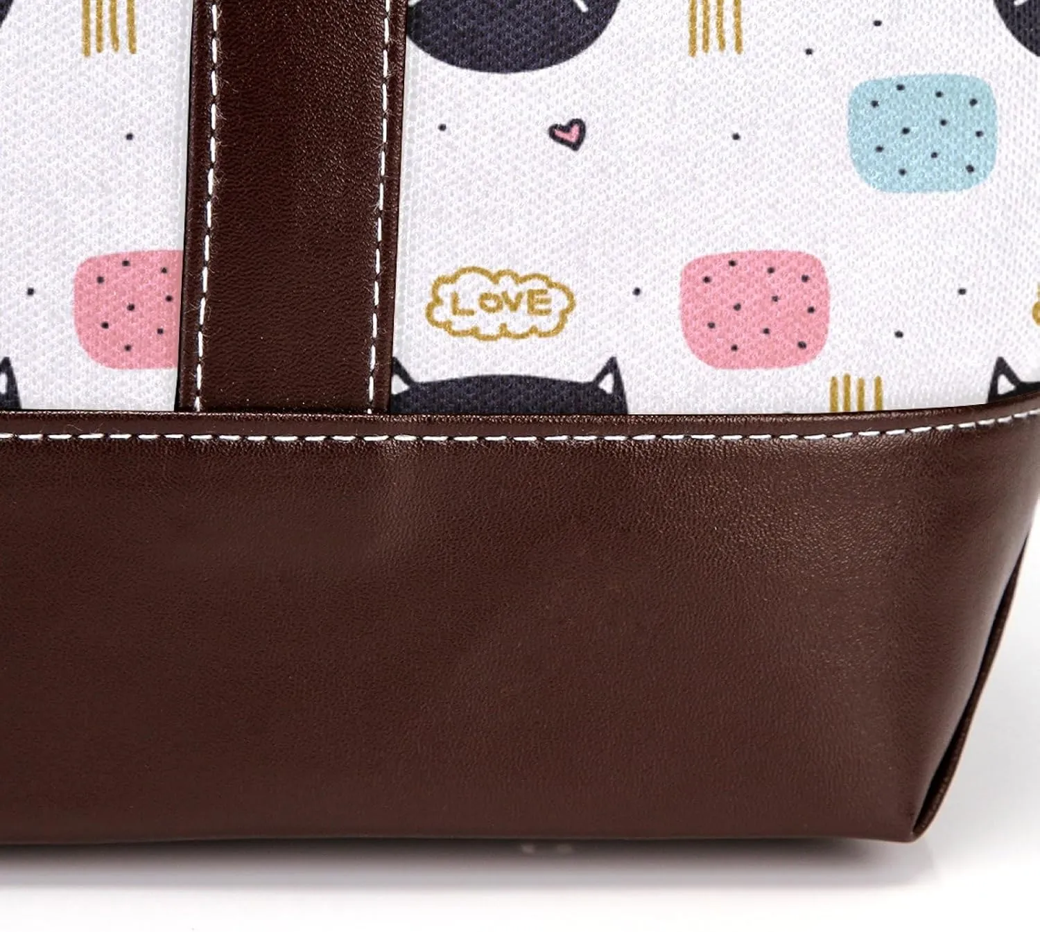 Waving Cute Cat Tote Bags Durable Leather Canvas Purses and Handbags for Women
