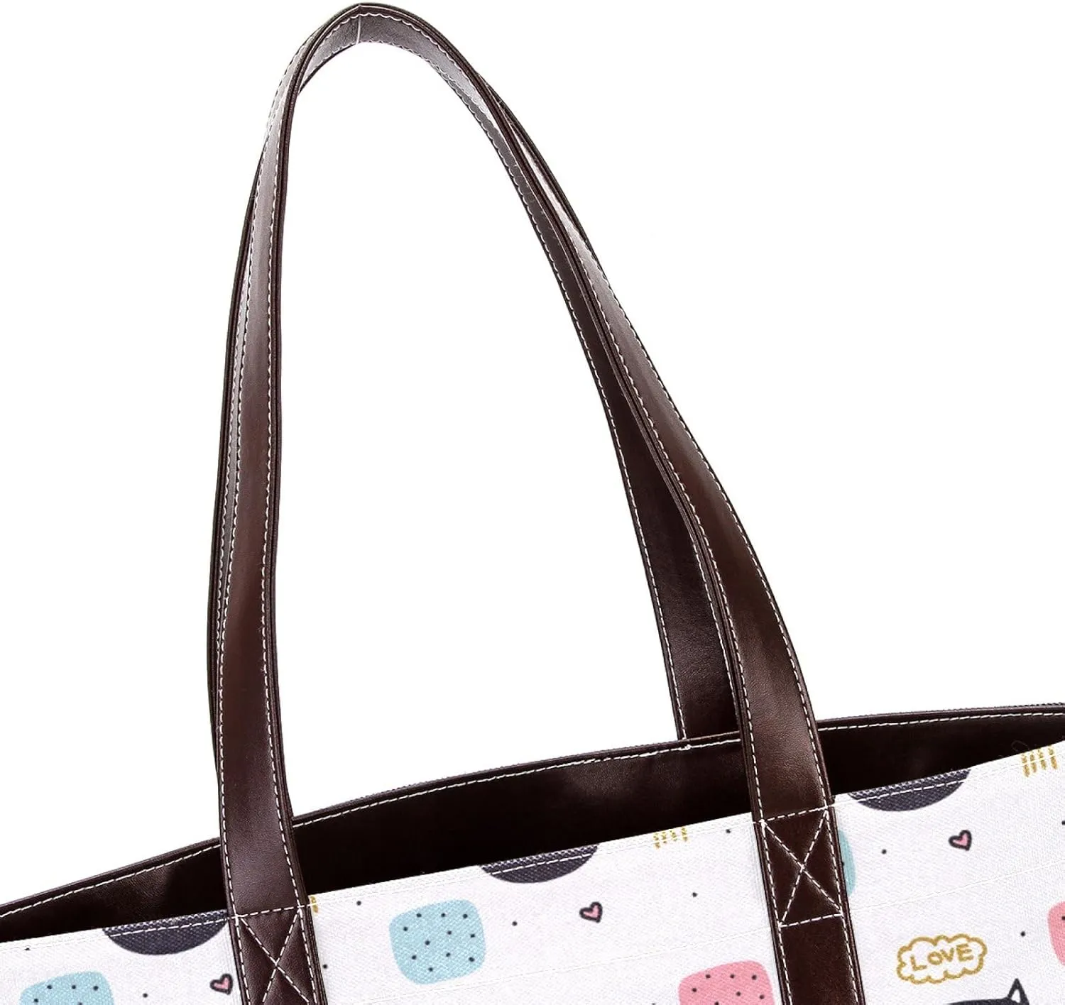 Waving Cute Cat Tote Bags Durable Leather Canvas Purses and Handbags for Women