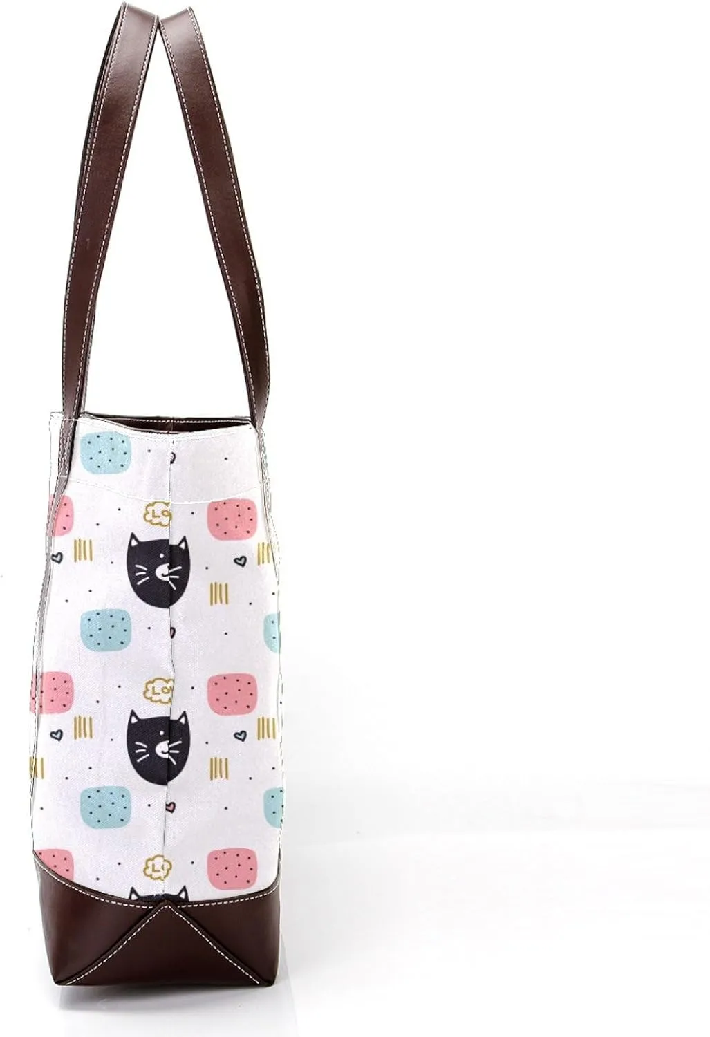 Waving Cute Cat Tote Bags Durable Leather Canvas Purses and Handbags for Women