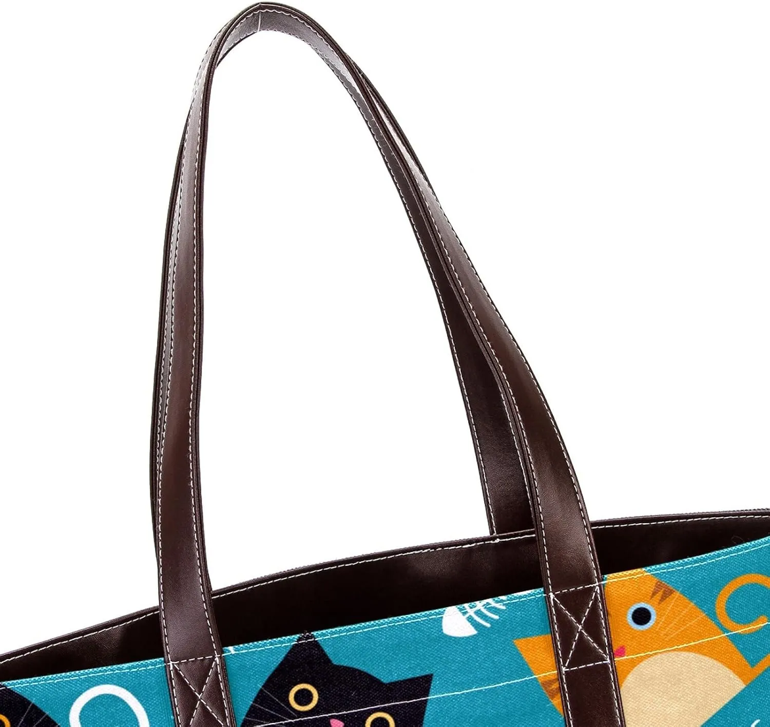 Waving Cute Cat Tote Bags Durable Leather Canvas Purses and Handbags for Women