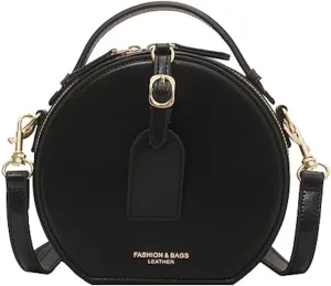 Western Leather Round Bag for Women,Retro Round Bag Top Handle with Strap