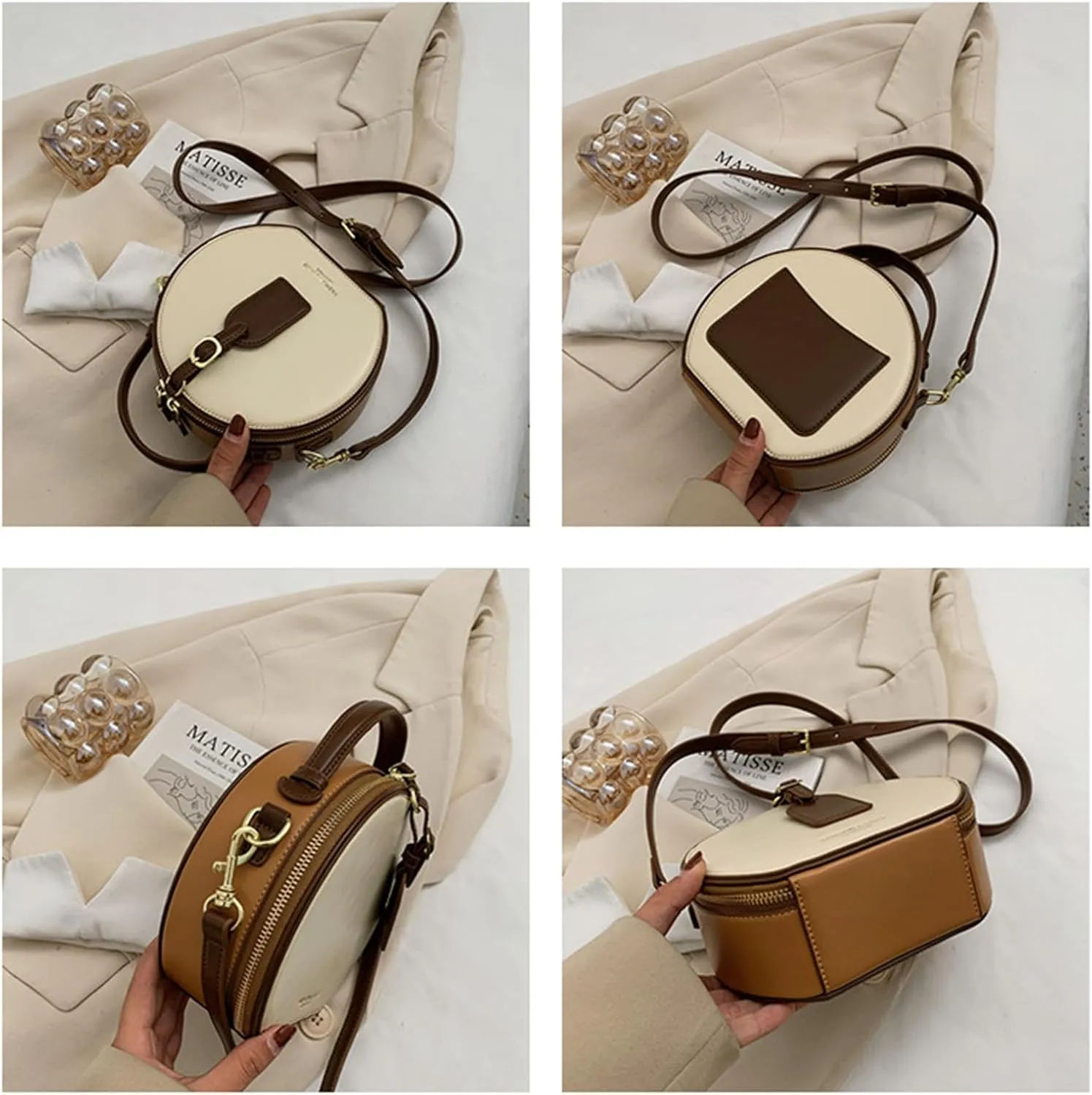 Western Leather Round Bag for Women,Retro Round Bag Top Handle with Strap