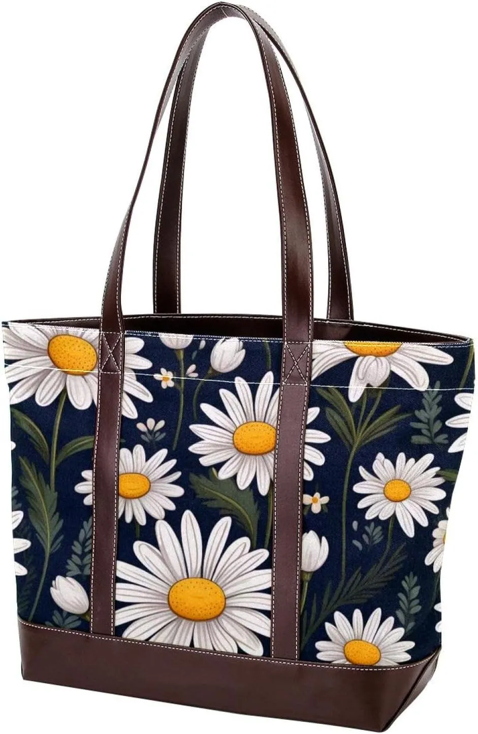 White Aesthetic Daisy-400 Tote Bags Durable Leather Canvas Purses and Handbags for Women Top Handle Shoulder Satchel Hobo Bags