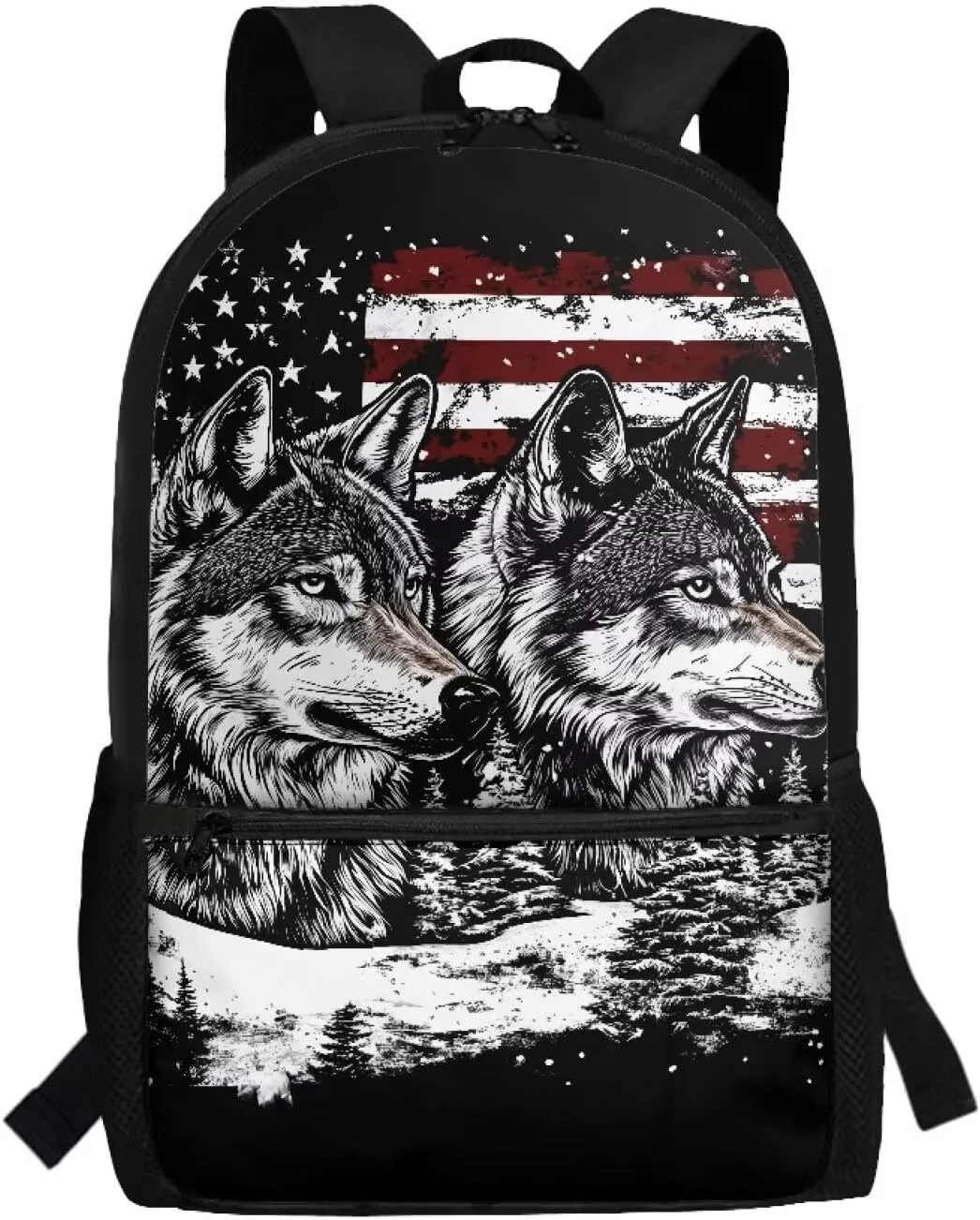 Wolf Student Backpack Polyester Book Bag for Teens Ergonomic Kids Backpack Lightweight Elementary School Bag Spine Protection Shoulder Daypacks Rucksack for Boys