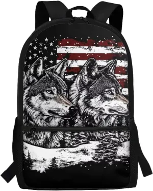 Wolf Student Backpack Polyester Book Bag for Teens Ergonomic Kids Backpack Lightweight Elementary School Bag Spine Protection Shoulder Daypacks Rucksack for Boys