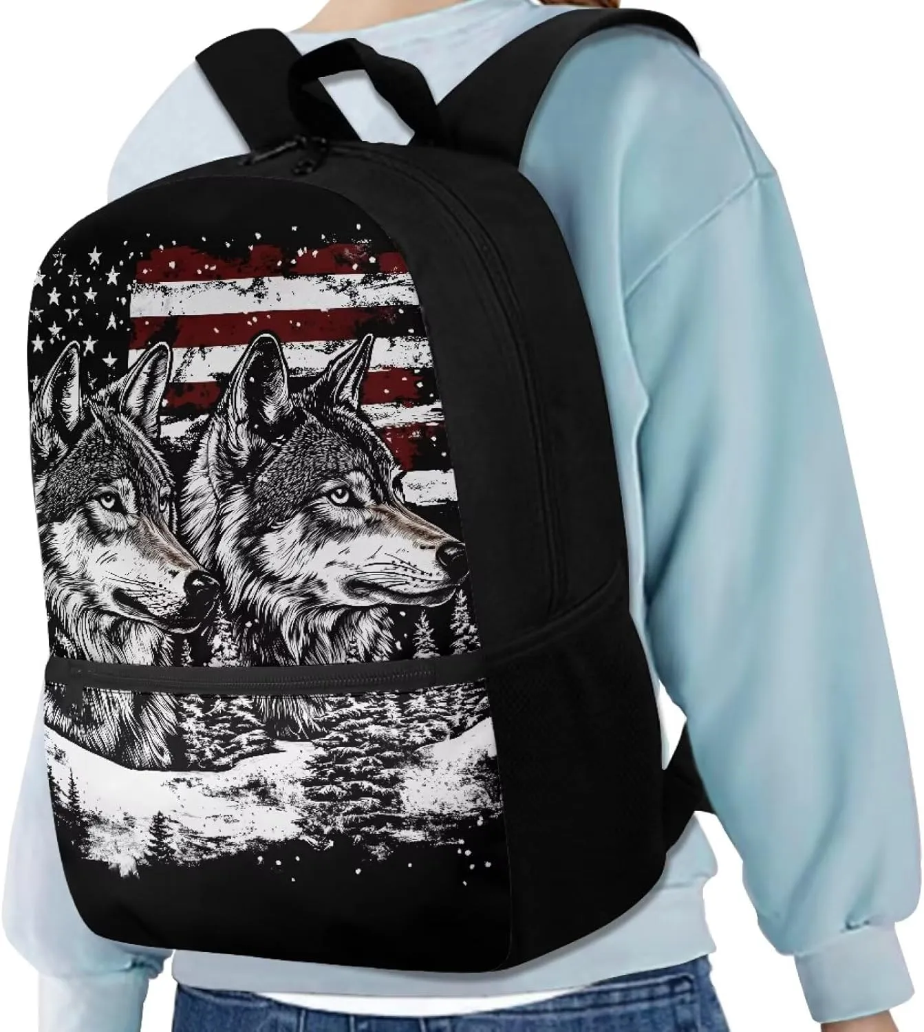 Wolf Student Backpack Polyester Book Bag for Teens Ergonomic Kids Backpack Lightweight Elementary School Bag Spine Protection Shoulder Daypacks Rucksack for Boys