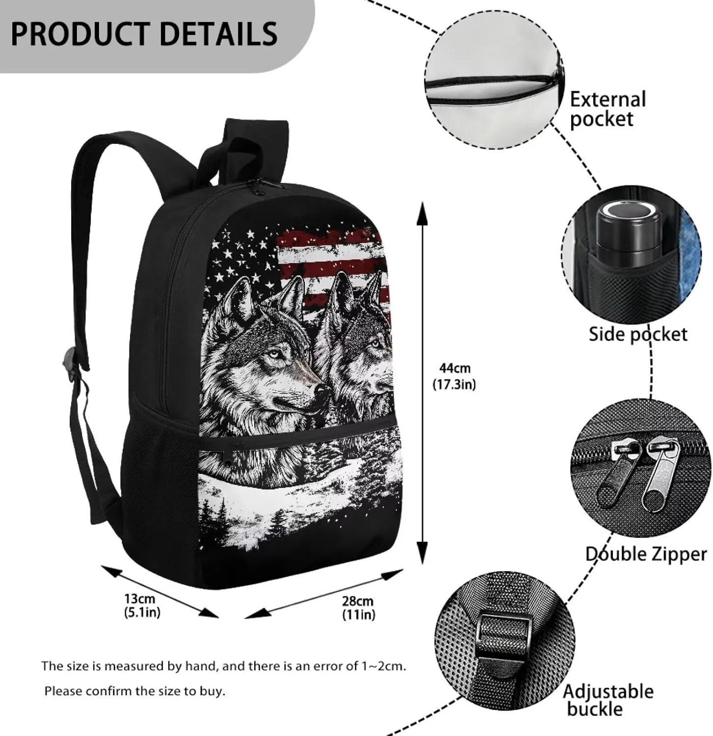 Wolf Student Backpack Polyester Book Bag for Teens Ergonomic Kids Backpack Lightweight Elementary School Bag Spine Protection Shoulder Daypacks Rucksack for Boys