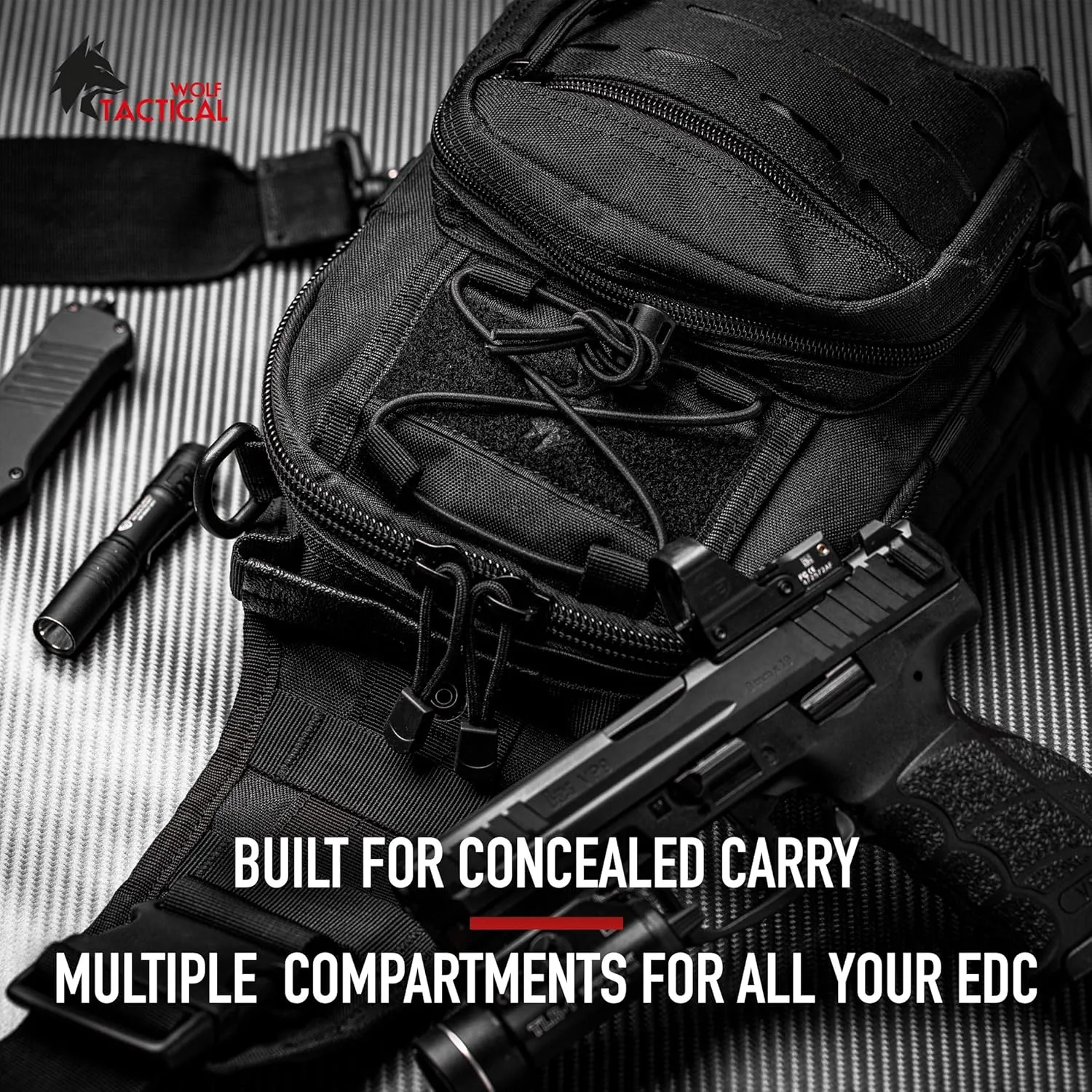 WOLF TACTICAL Compact EDC Sling Bag - Concealed Carry Shoulder Bag for Range, Travel, Hiking, Outdoor Sports