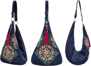 Women Crossbody Bag Fashion Hobo Shoulder Bags Casual Cross Body Denim Sling Bags,Heavy Embroidery Messenger Bag