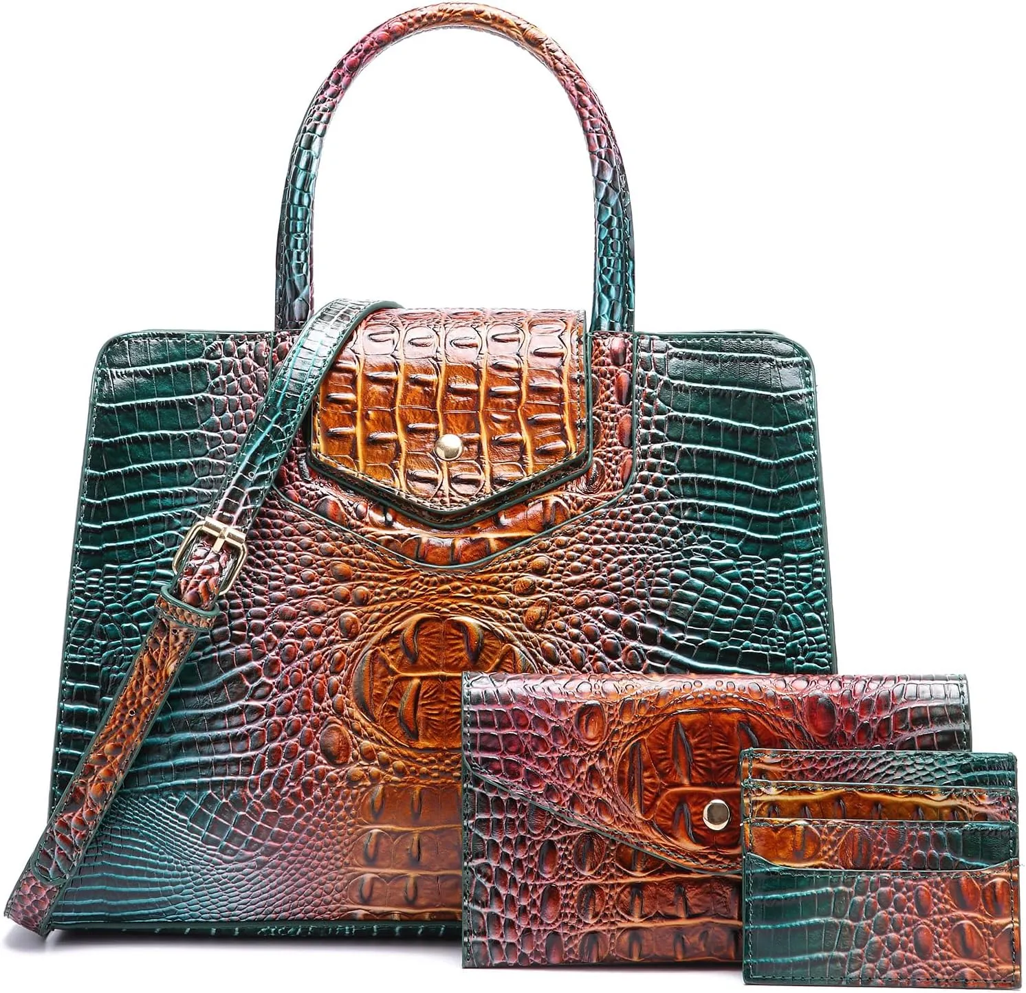 Women Embossed Pattern Satchel Handbags Wallet 3 pcs Set Crossbody Tote Top Handle Vegan Leather Ladies Bag