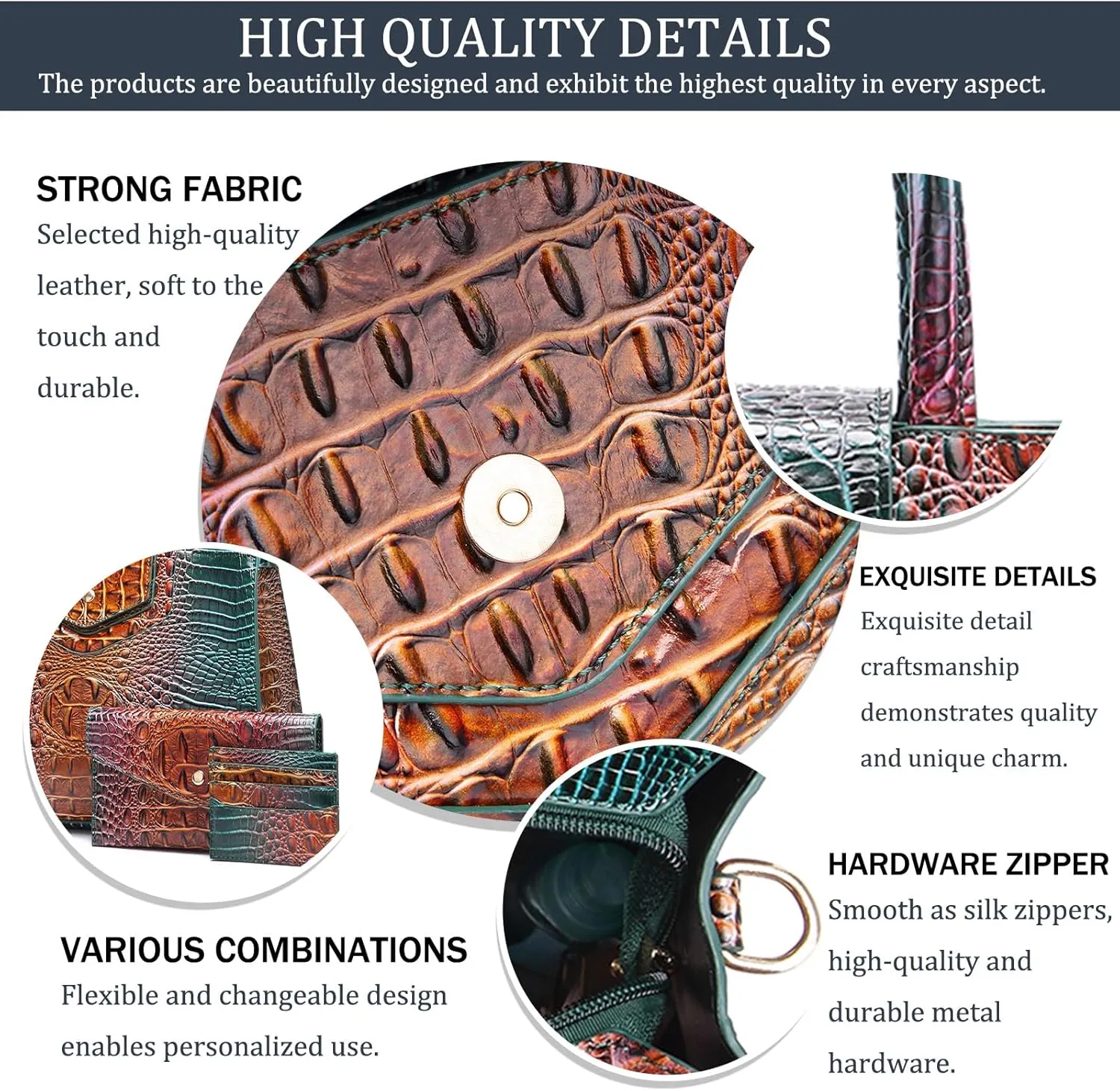 Women Embossed Pattern Satchel Handbags Wallet 3 pcs Set Crossbody Tote Top Handle Vegan Leather Ladies Bag