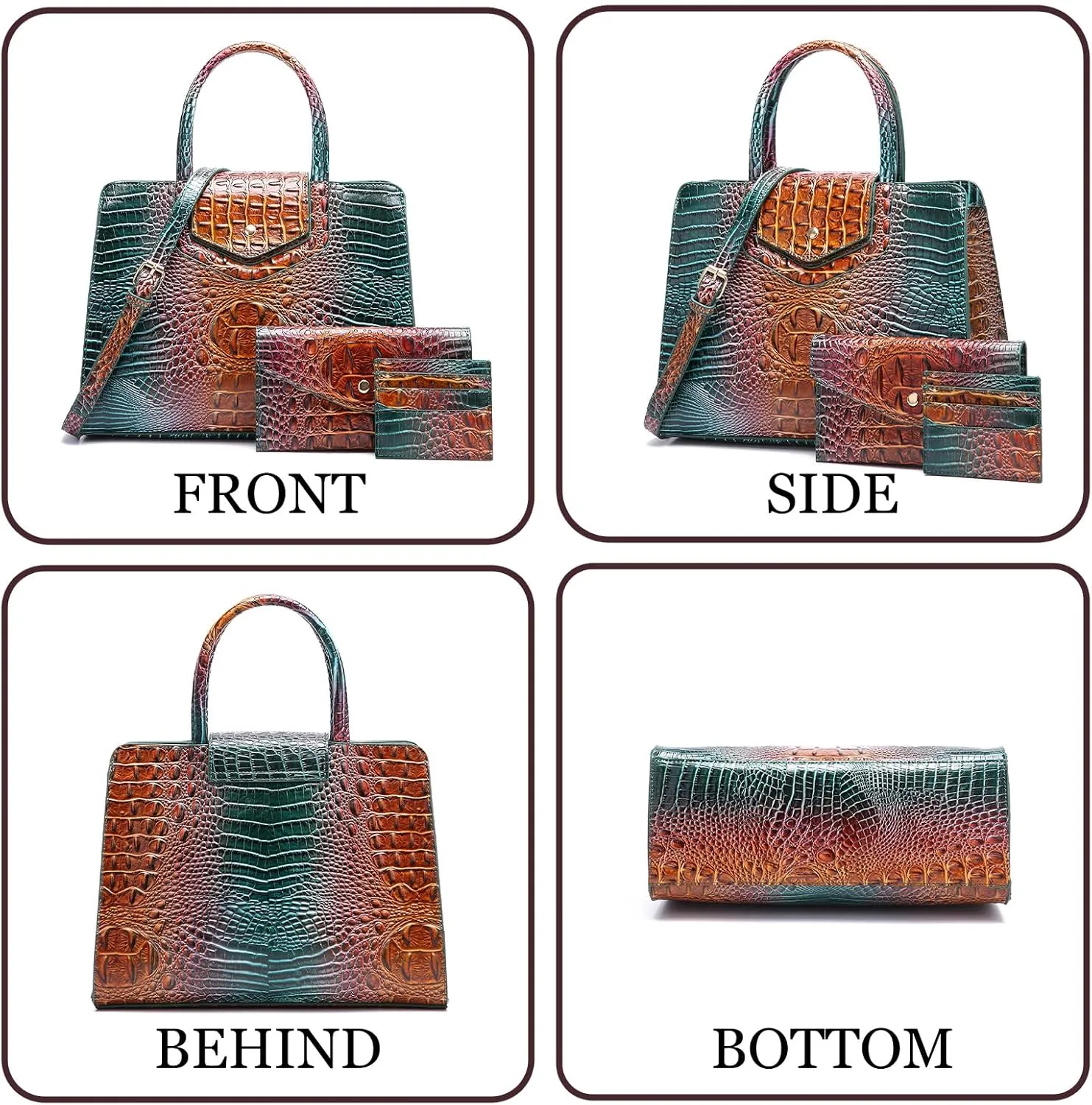 Women Embossed Pattern Satchel Handbags Wallet 3 pcs Set Crossbody Tote Top Handle Vegan Leather Ladies Bag