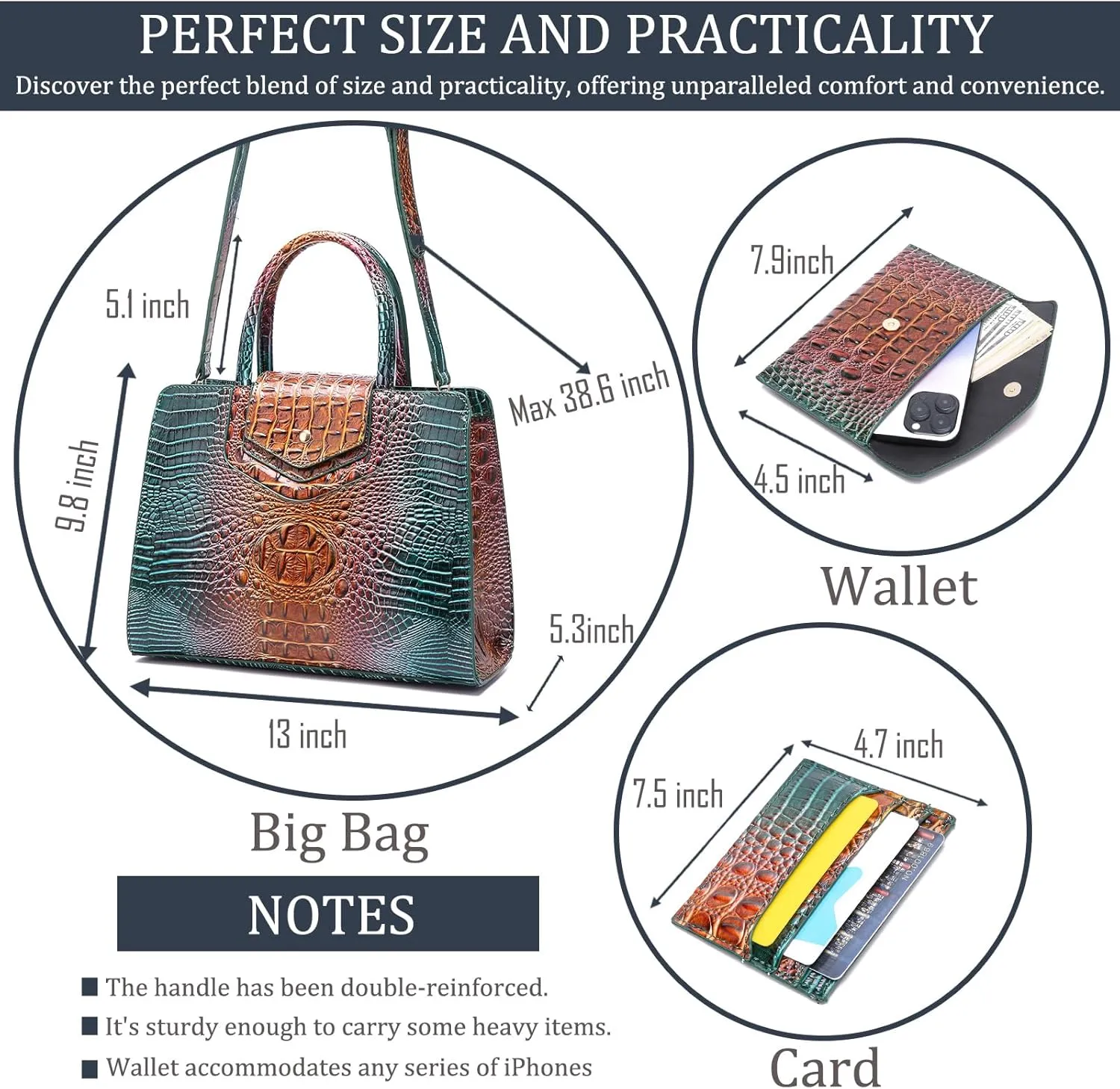 Women Embossed Pattern Satchel Handbags Wallet 3 pcs Set Crossbody Tote Top Handle Vegan Leather Ladies Bag