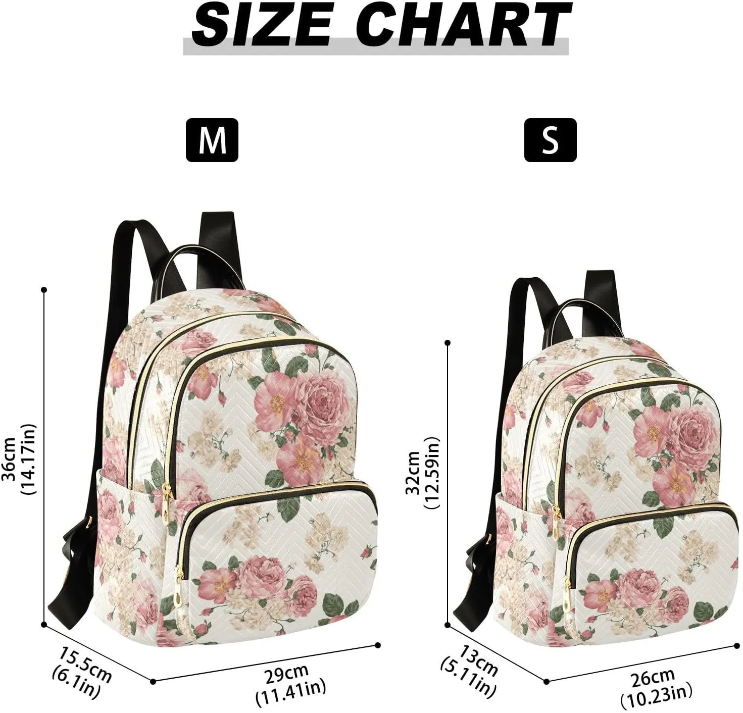 Women Fashion Backpack Purse Casual Lightweight Travel Shoulder Bag Beautiful Roses Vintage Floral Rucksack Ladies Bag, Small