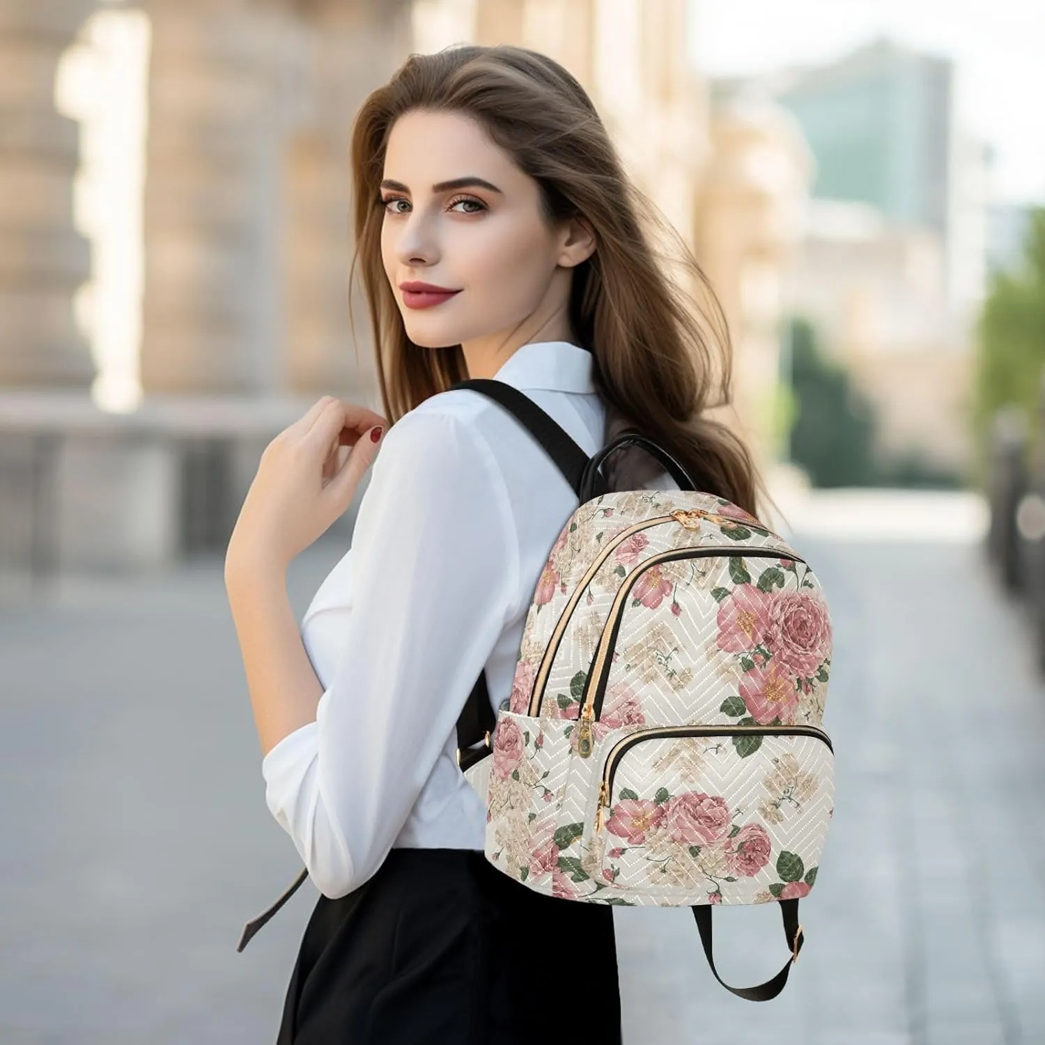 Women Fashion Backpack Purse Casual Lightweight Travel Shoulder Bag Beautiful Roses Vintage Floral Rucksack Ladies Bag, Small