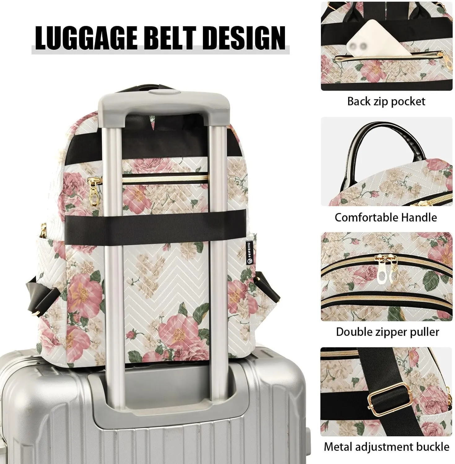 Women Fashion Backpack Purse Casual Lightweight Travel Shoulder Bag Beautiful Roses Vintage Floral Rucksack Ladies Bag, Small