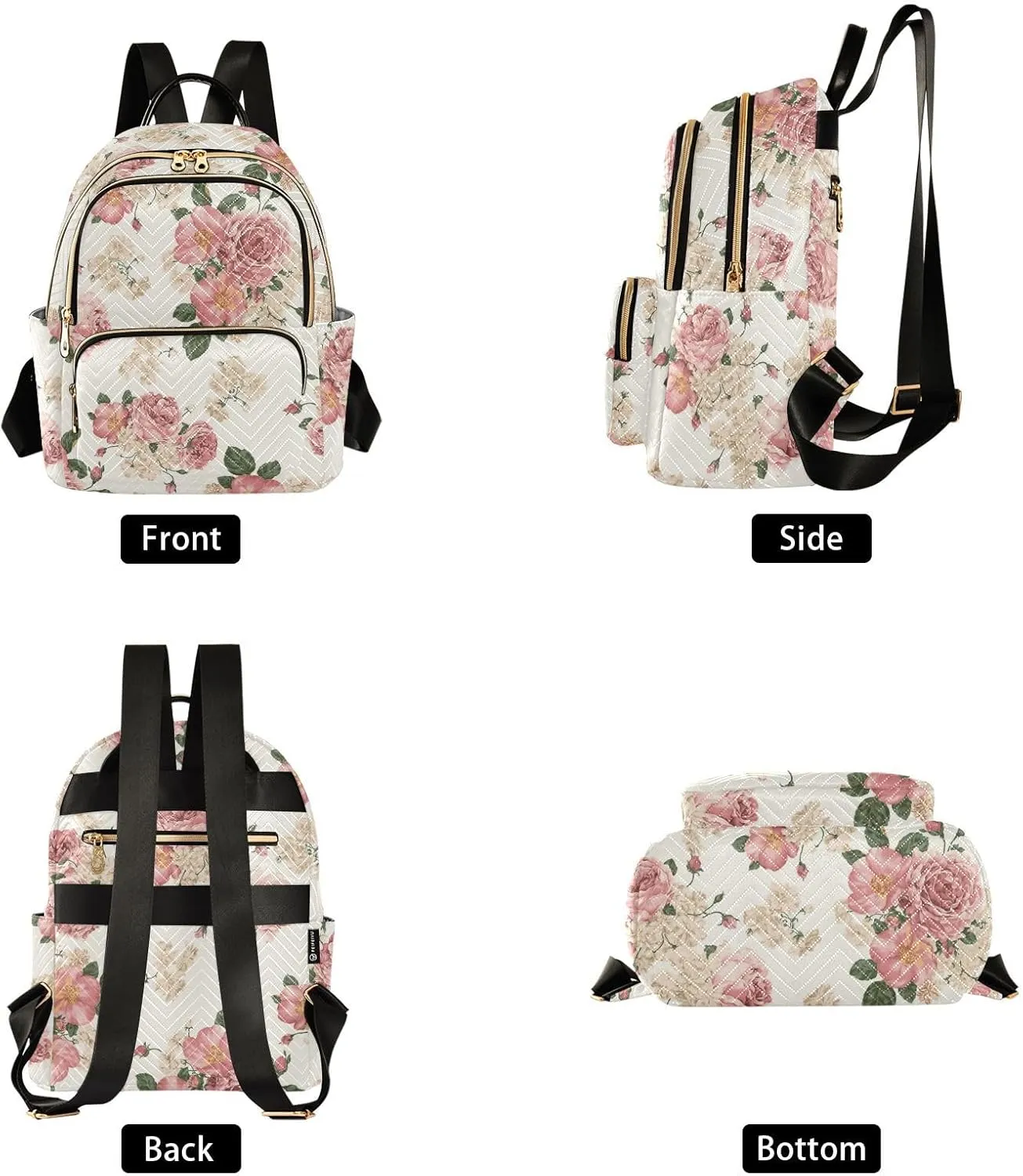 Women Fashion Backpack Purse Casual Lightweight Travel Shoulder Bag Beautiful Roses Vintage Floral Rucksack Ladies Bag, Small