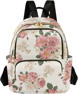 Women Fashion Backpack Purse Casual Lightweight Travel Shoulder Bag Beautiful Roses Vintage Floral Rucksack Ladies Bag, Small