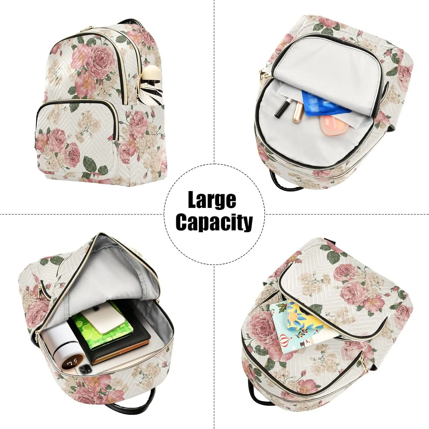 Women Fashion Backpack Purse Casual Lightweight Travel Shoulder Bag Beautiful Roses Vintage Floral Rucksack Ladies Bag, Small