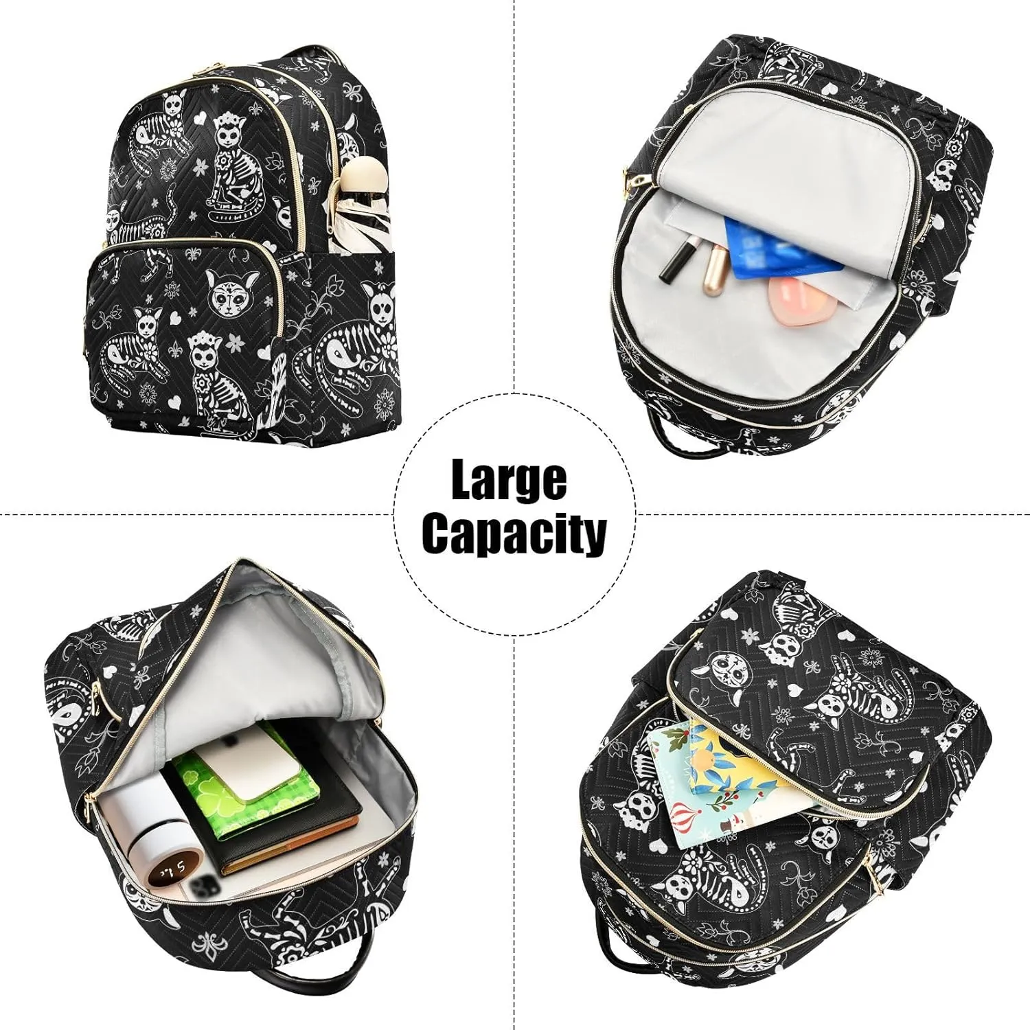 Women Fashion Backpack Purse Casual Lightweight Travel Shoulder Bag Death Cat Rucksack Ladies Bag, Medium