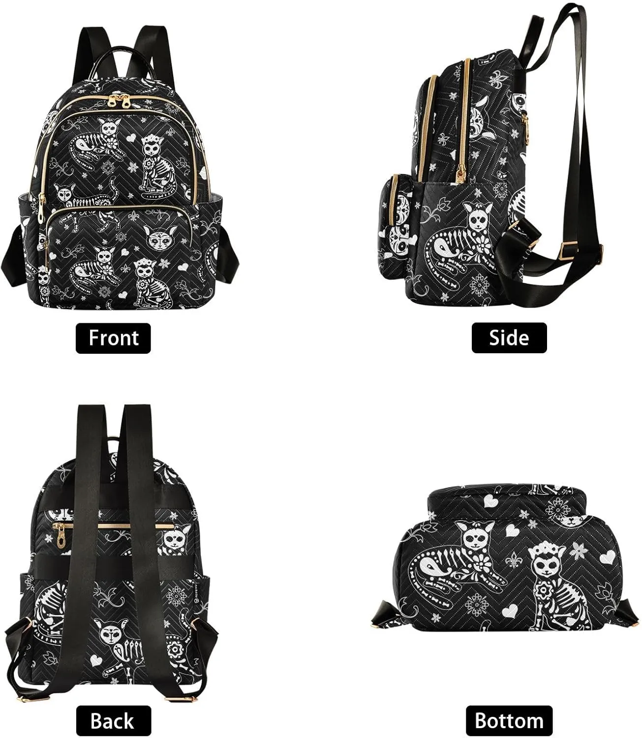 Women Fashion Backpack Purse Casual Lightweight Travel Shoulder Bag Death Cat Rucksack Ladies Bag, Medium