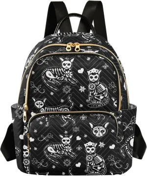 Women Fashion Backpack Purse Casual Lightweight Travel Shoulder Bag Death Cat Rucksack Ladies Bag, Medium