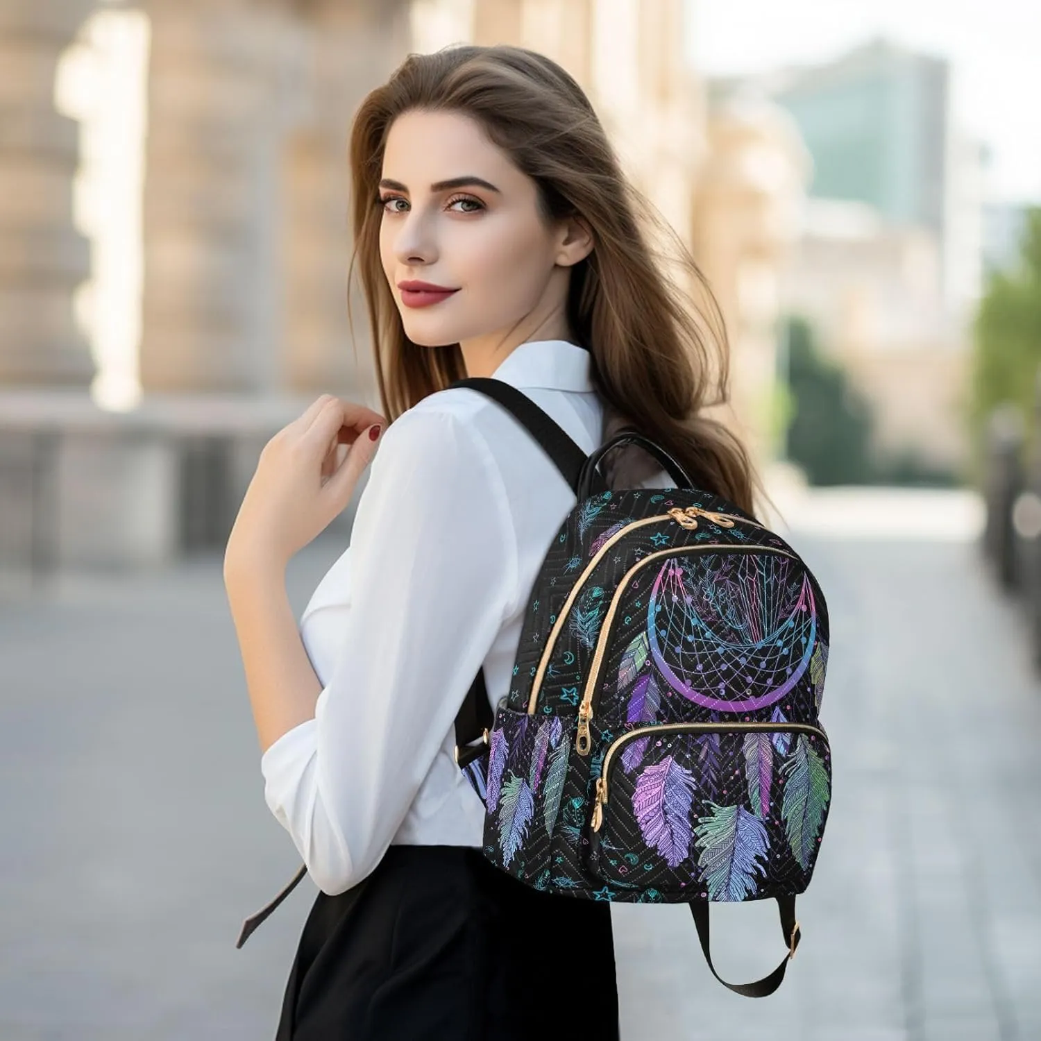 Women Fashion Backpack Purse Casual Lightweight Travel Shoulder Bag Dreamcatcher Rucksack Ladies Bag, Small