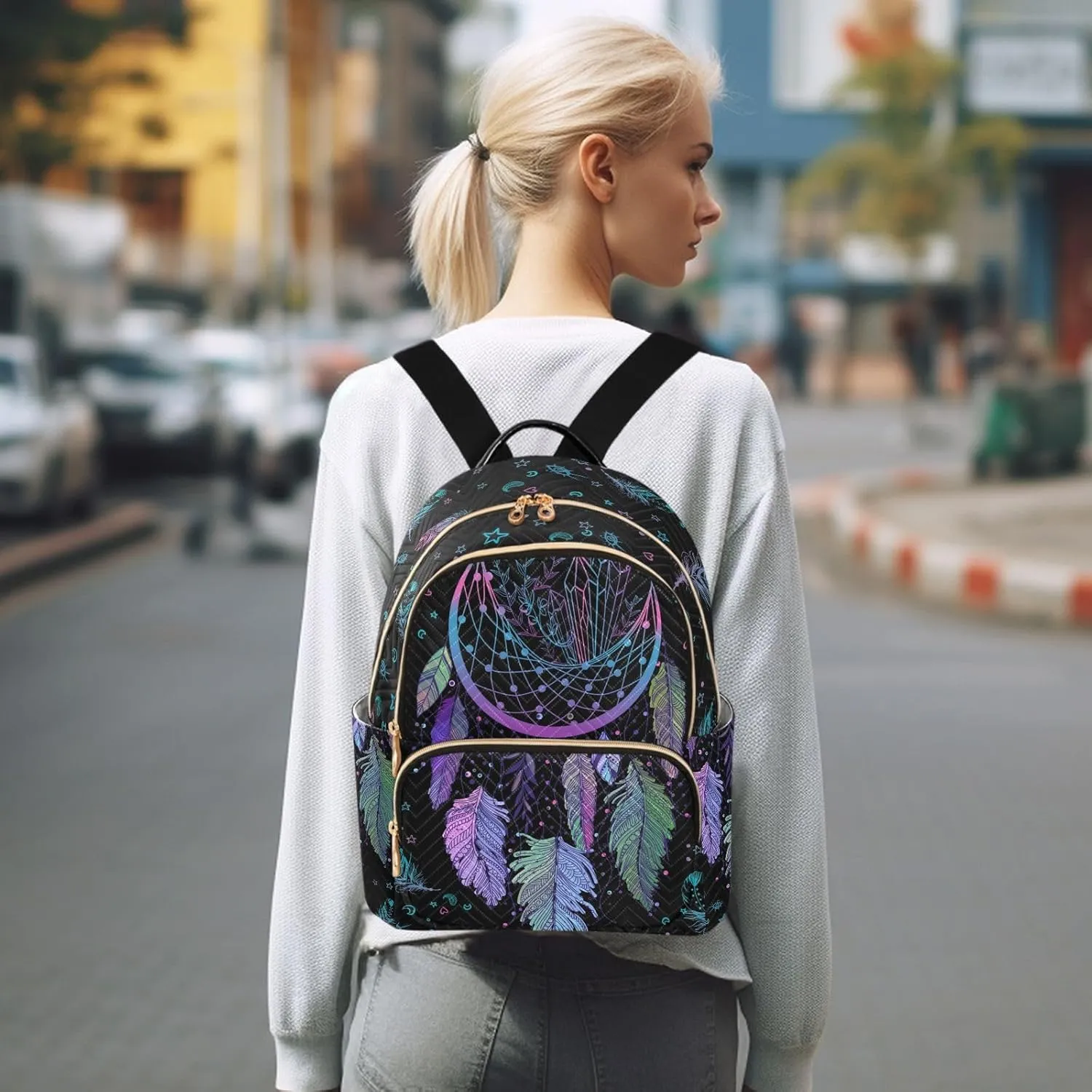 Women Fashion Backpack Purse Casual Lightweight Travel Shoulder Bag Dreamcatcher Rucksack Ladies Bag, Small