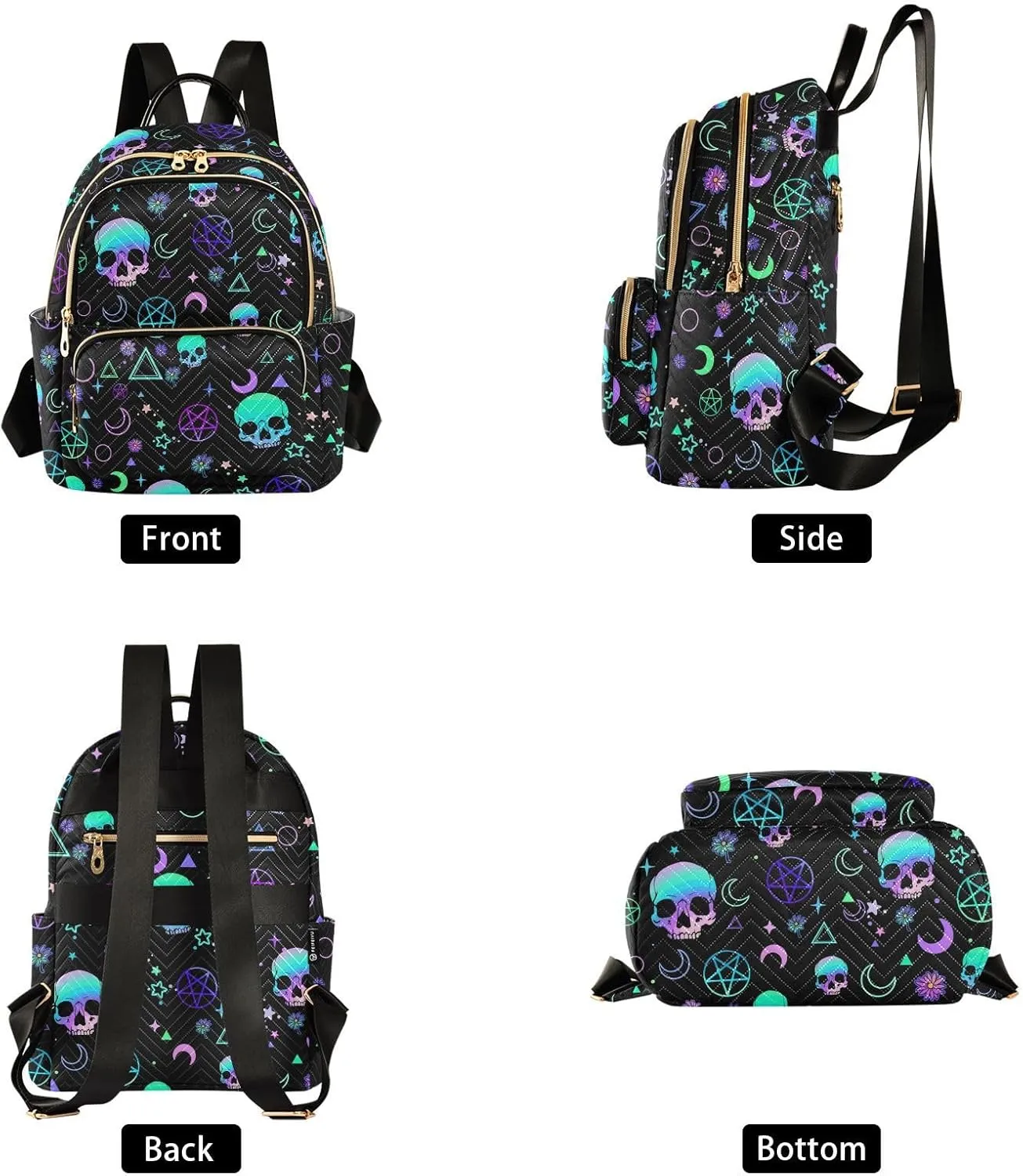 Women Fashion Backpack Purse Casual Lightweight Travel Shoulder Bag Magic Skull Rucksack Ladies Bag, Medium