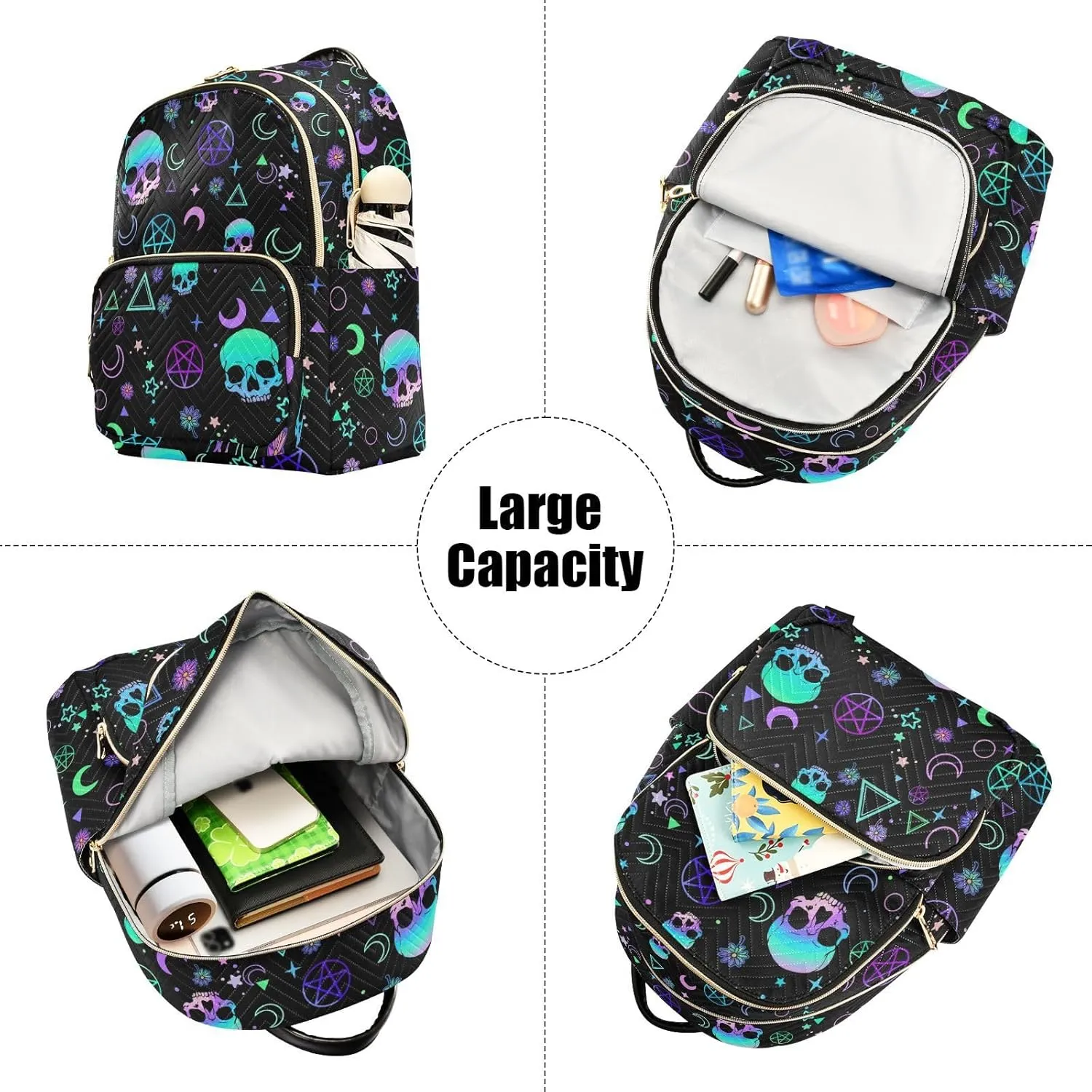 Women Fashion Backpack Purse Casual Lightweight Travel Shoulder Bag Magic Skull Rucksack Ladies Bag, Medium