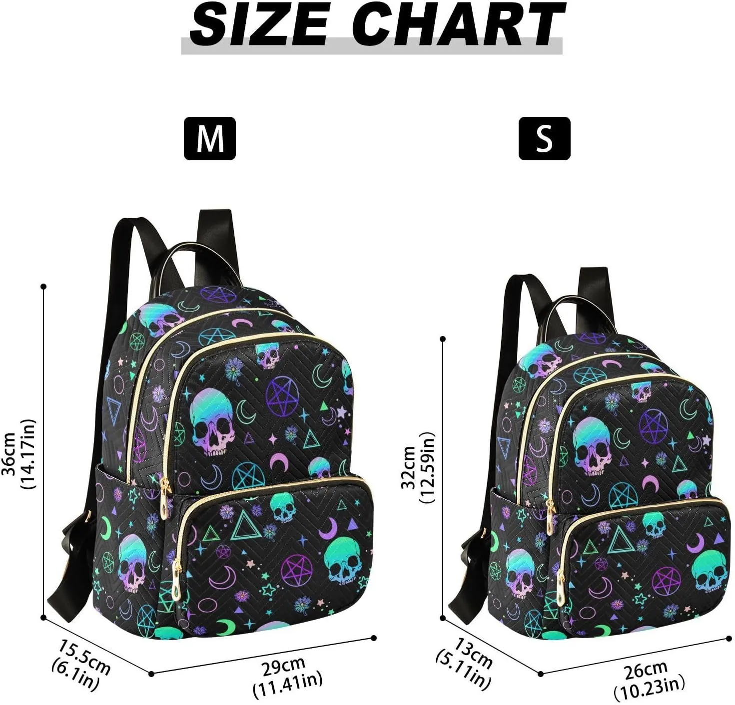 Women Fashion Backpack Purse Casual Lightweight Travel Shoulder Bag Magic Skull Rucksack Ladies Bag, Medium