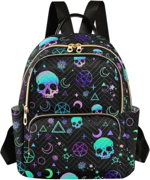 Women Fashion Backpack Purse Casual Lightweight Travel Shoulder Bag Magic Skull Rucksack Ladies Bag, Medium